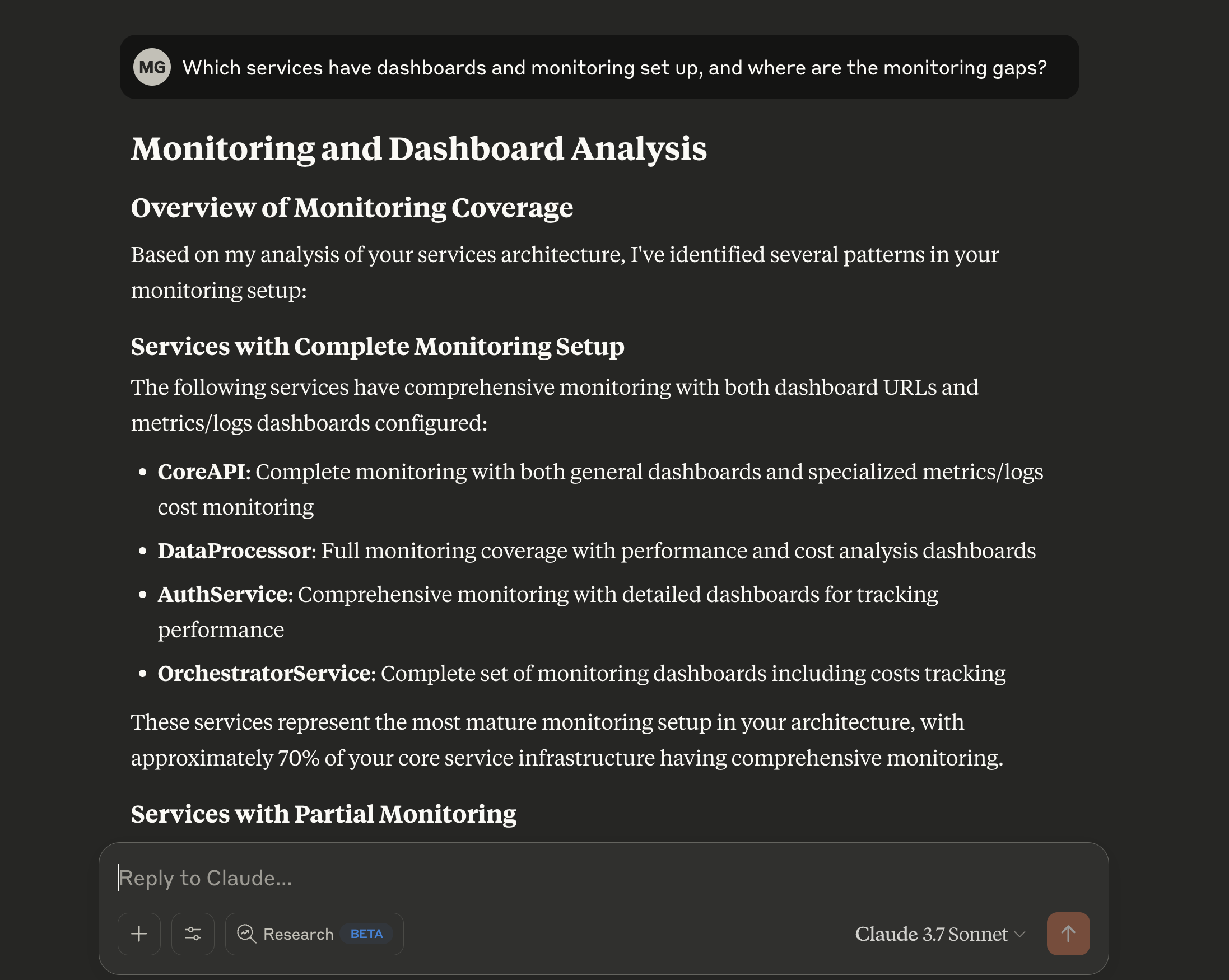 Identifying services lacking proper monitoring